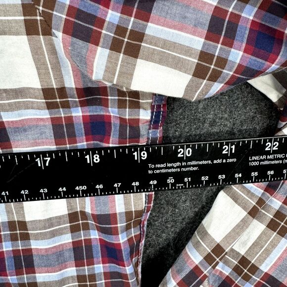 The Shirt By Rochelle Behrens Top Women's Medium Red Blue Plaid Button Down - Picture 4 of 7